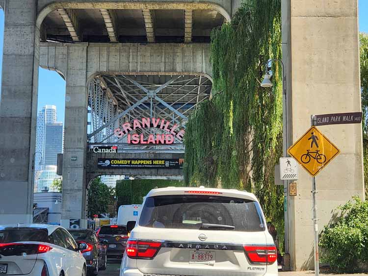 entering granville island by car